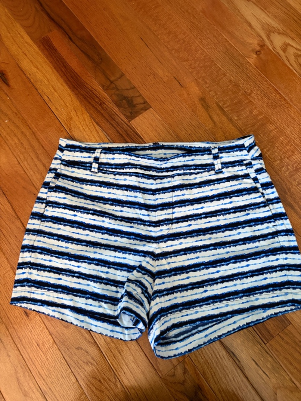 SPANX Navy and White Striped High-Rise Shorts